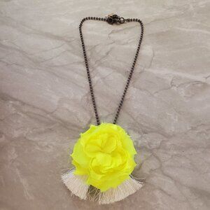 ✨ CrewCuts Bright Yellow Fabric Flower Iridescent Tassles Enamel Chain Pendant